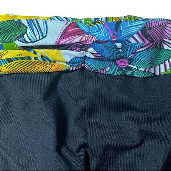 NWT La Blanca Vintage Y2K Ruched Tropical Waist Black Bikini Bottom Size 12 NEW - Picture 6 of 13